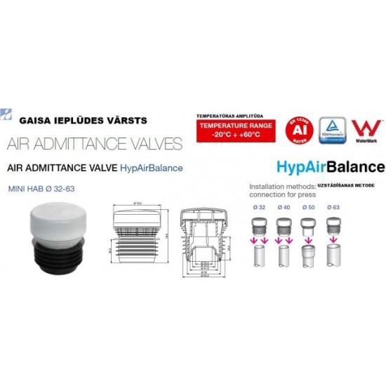 Gaisa vārsts Dn32-63mm (7,6 L/s) Uponor