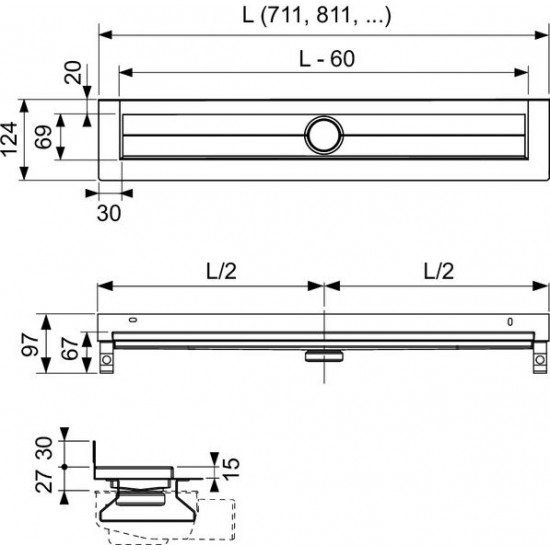 Dušas kanāls ar vertikālu atloku 700mm, TECE