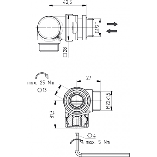 Atpakaļg. vent. DeLuxe RL-3 3D,M22, hrom., kreisā