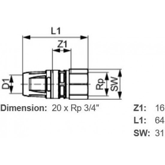 Push-fit pāreja 3/4''i x 20 TECE