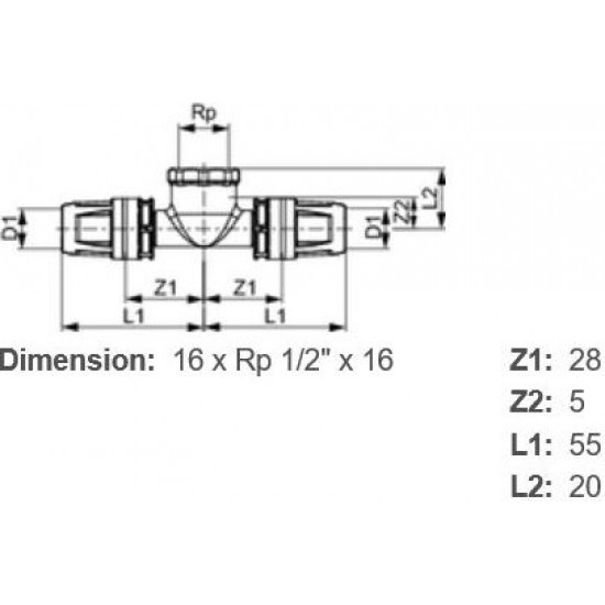 Push-fit trejgabals 16 x 1/2''i x 16 TECE