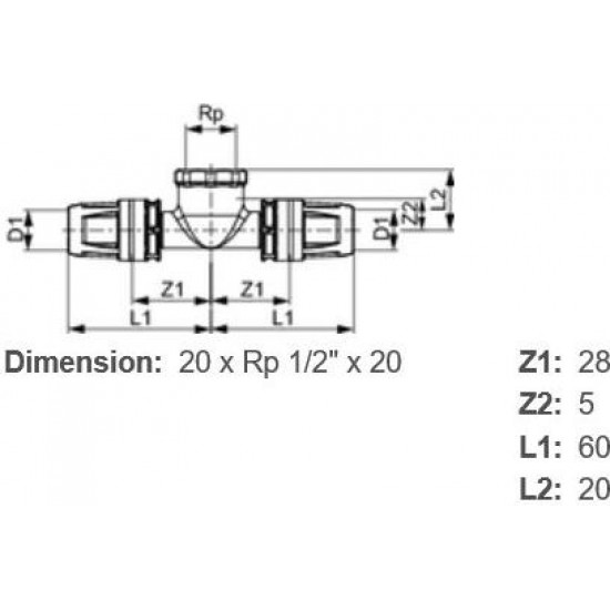 Push-fit trejgabals 20 x 1/2''i x 20 TECE