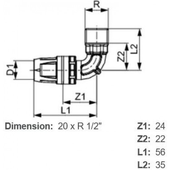 Push-fit līkums 1/2''ā x 20 TECE