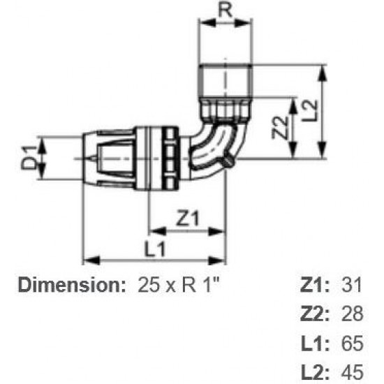 Push-fit līkums 1''ā x 25 TECE