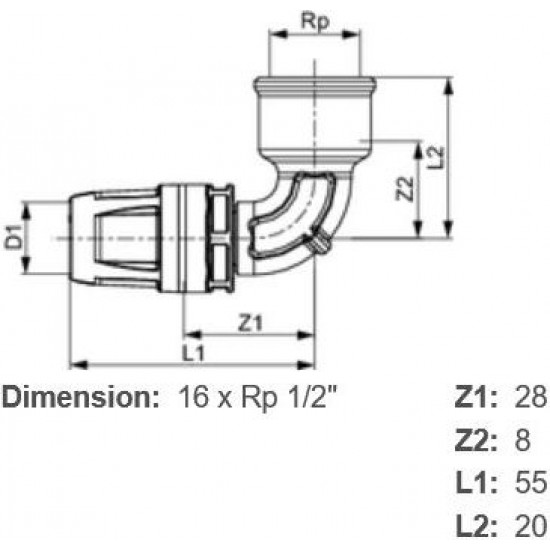 Push-fit līkums 1/2''i x 16 TECE