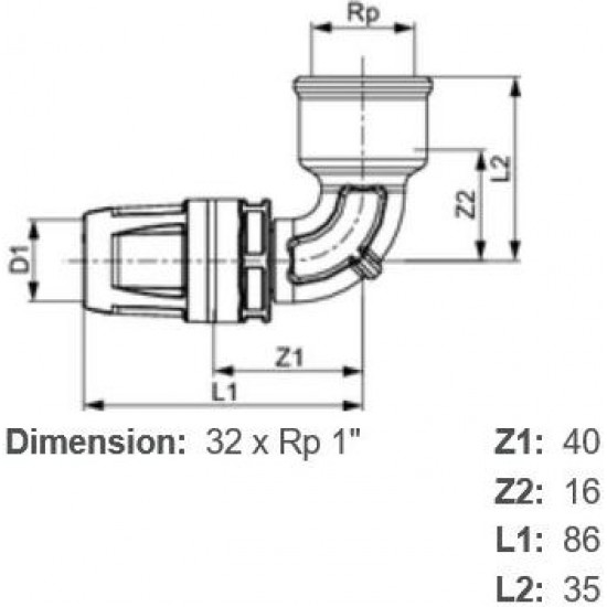 Push-fit līkums 1