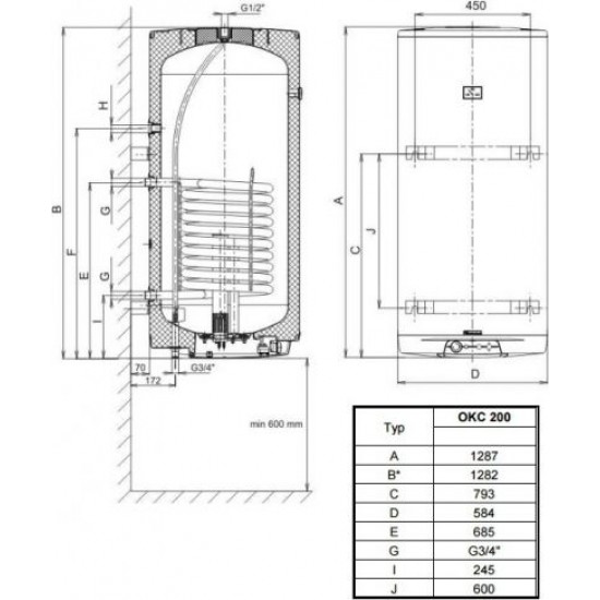 Ūd.sild. OKC-200L kombinēts vert.2,2kW 9kW Dražice