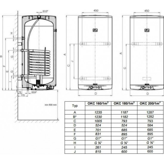 Ūd.sild. OKC-125L/1m2 kombinēts vert. Dražice