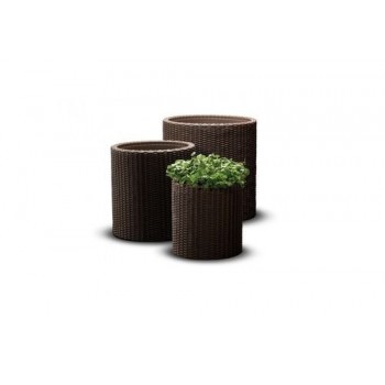 KETER S+M+L CYLINDER PLANTERS trīs puķu podu komplekts, brūns