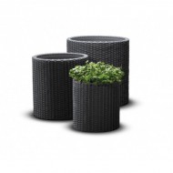 KETER S+M+L CYLINDER PLANTERS trīs puķu podu komplekts, antracīta pelēka