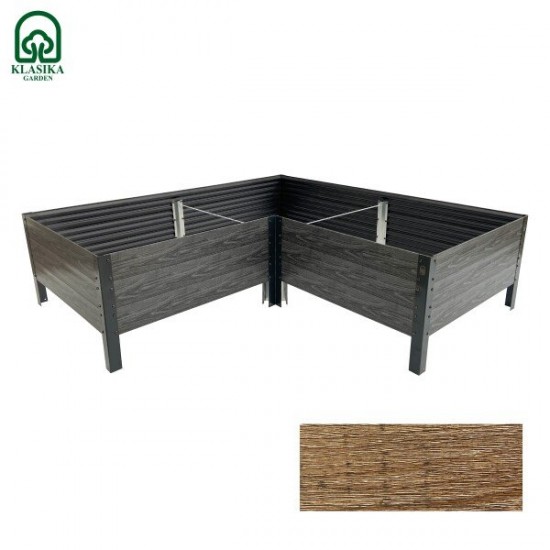 Paaugstinātā dārza dobe KLASIKA Woodlook L – formas, brūna: 150x150x75x75x75x75 cm, h-30 cm