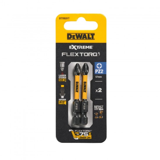 FLEXTORQ skrūvgriežu uzgaļi PZ2, 57 mm, DeWALT, 2 gab.