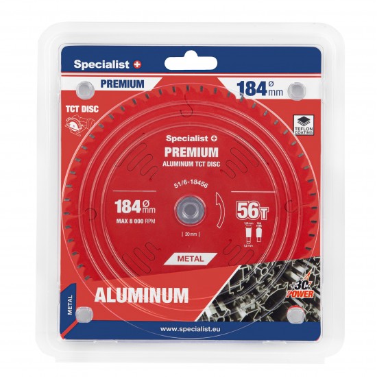 Griešanas disks 184x56Tx20/16mm, Aluminium PREMIUM, SPECIALIST+