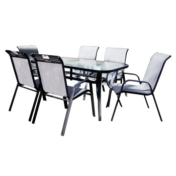 Mēbeļu komplekts Mēbeļu komplekts Galds 150x90x72cm, krēsls 55x72x94cm Tumši pelēks, galds ar stikla virsmu