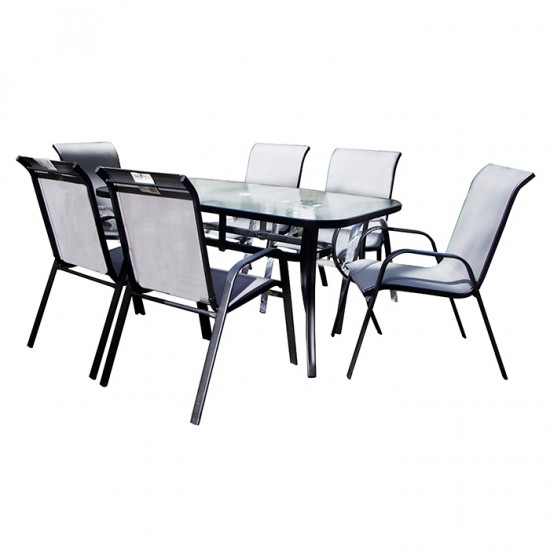 Mēbeļu komplekts Mēbeļu komplekts Galds 150x90x72cm, krēsls 55x72x94cm Tumši pelēks, galds ar stikla virsmu
