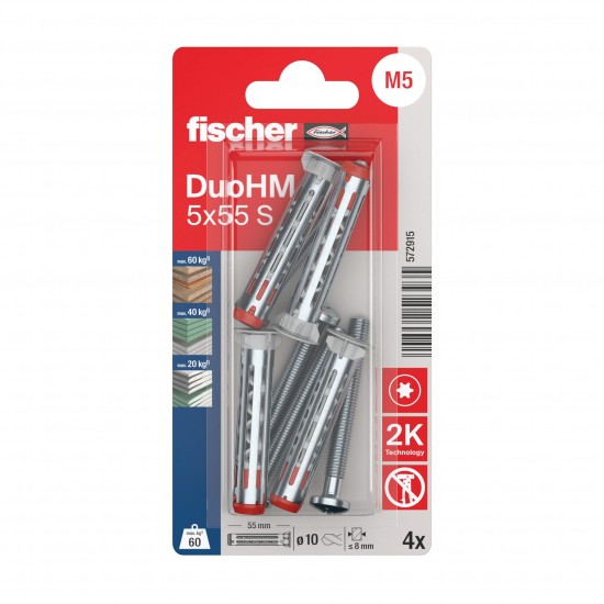 Dobās sienas dībelis DuoHM 5x55 S PH TX, Fischer, 4 gab.