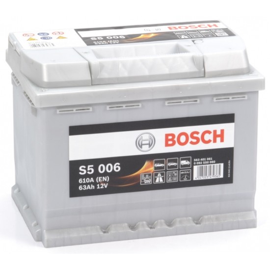 BOSCH startera akumulatoru baterija, bosch, 63 ah 610a, 242x175x190
