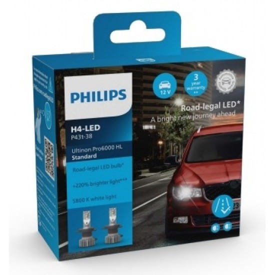 PHILIPS autospuldze H4-LED P43t-38 2gab