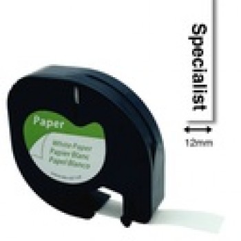 SPECIALIST+ dymo LETRATAG komp., 12 mm papīrs, melnbalts