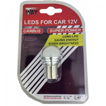 Autolampas LED BA15s, Canbus, balta