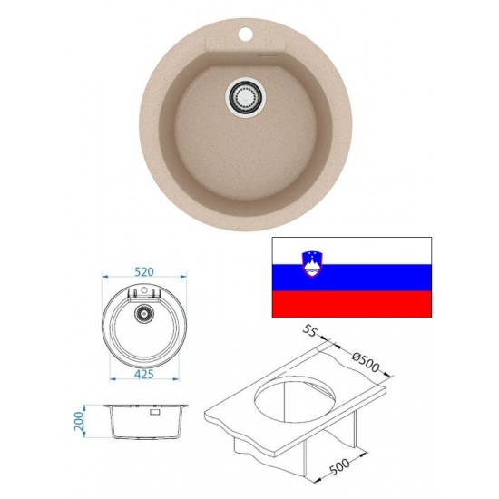 Virtuves izlietne 425x200,bēša,CADIT 100, Granitāla Virtuves izlietne 425x200,bēša,CADIT 100, Granitāla