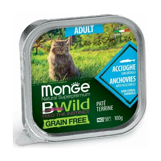 Monge Cat BWild Grain Free Adult Pate Anchovies with Vegetables 100 g