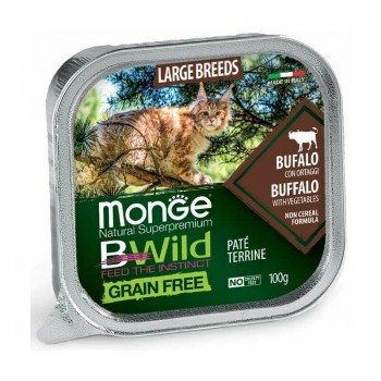 Monge Cat BWild Grain Free Large Breed All Life Stages Pate Buffalo with Vegetables 100 g