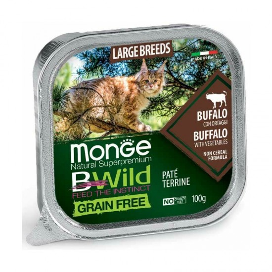 Monge Cat BWild Grain Free Large Breed All Life Stages Pate Buffalo with Vegetables 100 g
