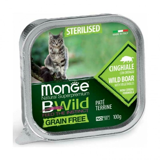 Monge Cat BWild Grain Free Sterilised Pate Wild Boar with Vegetables 100 g