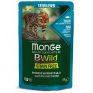Monge Cat BWild Pouch Grain Free Sterilised Chunkies in Gravy Tuna with Shrimps and Vegetables 85 g