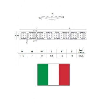Čuguna reste kanālam B125 SD100, 50 CM