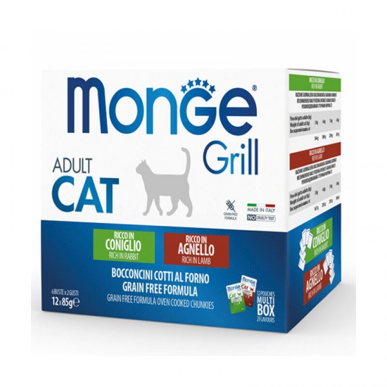 Monge Cat Grill Pouches Multipack Adult Rabbit, Lamb 12x85 g