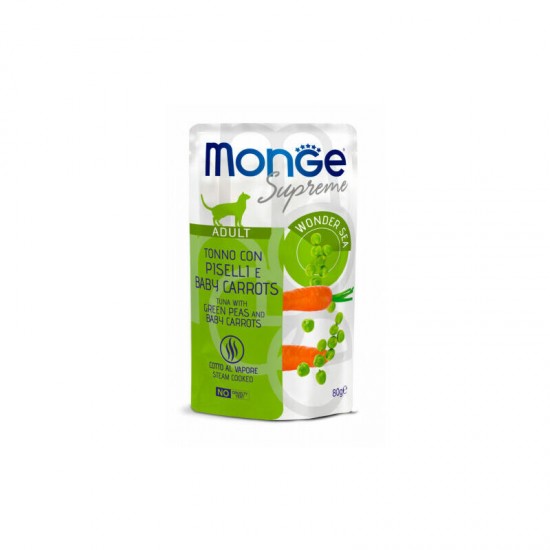 Monge Cat Supreme Pouch Adult Tuna Flakes with Peas and Baby Carrots 80 g