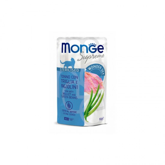 Monge Cat Supreme Pouches Sterilised Tuna Flakes with Mullet and Green Beans 80 g