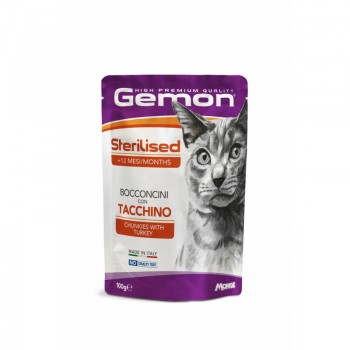 GEMON Wet Cat pouch Sterilised with turkey 100 g - konservi kaķiem