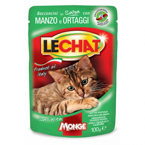 LeChat Cat Pouch Adult Chunkies with Beef and Vegetables 100 g