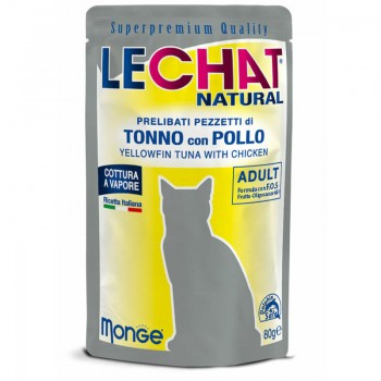 LeChat Natural pouches Tuna with Chicken 80 g - konservi kaķiem