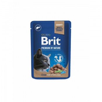Brit Premium Cat Pouch Liver for Sterilised 100 g konservi kaķiem