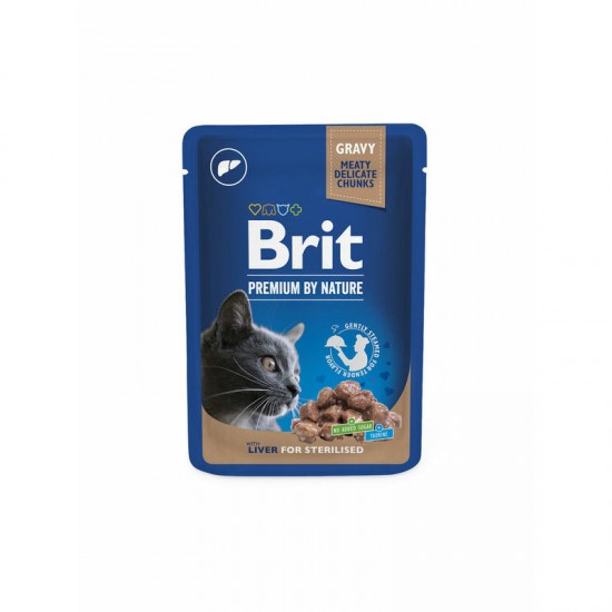 Brit Premium Cat Pouch Liver for Sterilised 100 g konservi kaķiem