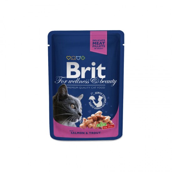 Brit Premium Cat Pouch Salmon & Trout 100 g konservi kaķiem