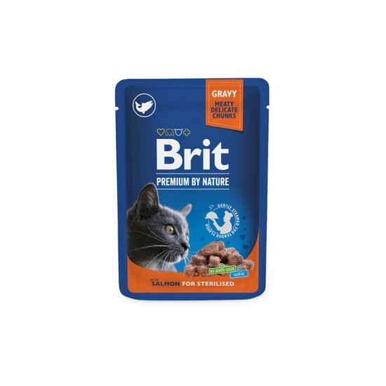 Brit Premium Cat Pouch Salmon for Sterilised 100 g konservi kaķiem