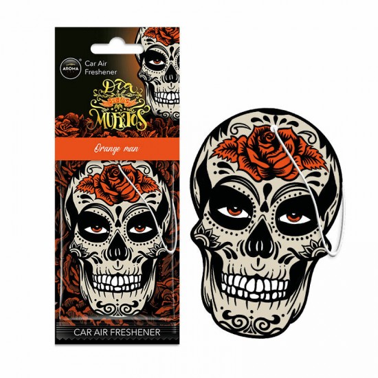 Aroma Car gaisa atsvaidzinātājs Dia de los Muertos Skull Orange Man