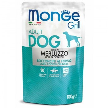 Monge Dog Grill Pouch Dog Adult Chunkies Rich in Codfish 100 g