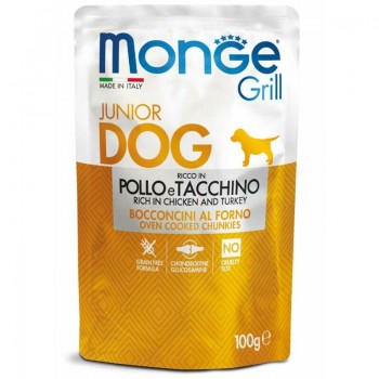Monge Dog Grill Pouch Junior Chunkies Rich in Chicken and Turkey 100 g