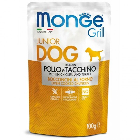 Monge Dog Grill Pouch Junior Chunkies Rich in Chicken and Turkey 100 g