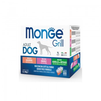 Monge Dog Grill Pouches Multipack Lamb with Vegetables, Pork, Salmon 12x100 g