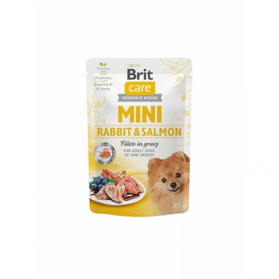 Brit Care Mini wet Rabbit & Salmon fillets in gravy 85 g mitrā barība suņiem