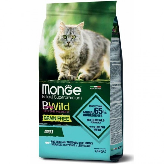 Monge Cat BWild Grain Free Adult Codfish with Potatoes and Lentils 1,5 kg