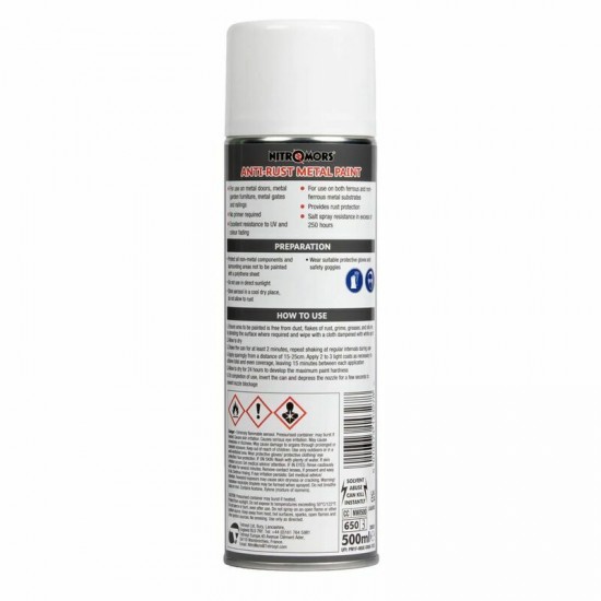 NitroMors antikorozijas krāsa metālam, balta, aerosolā 500ml