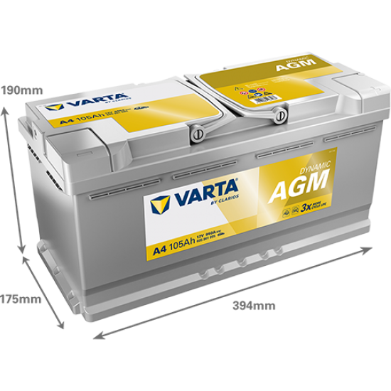 Akumulators VARTA 105Ah 950A Dynamic AGM 394*175*190 -+B13